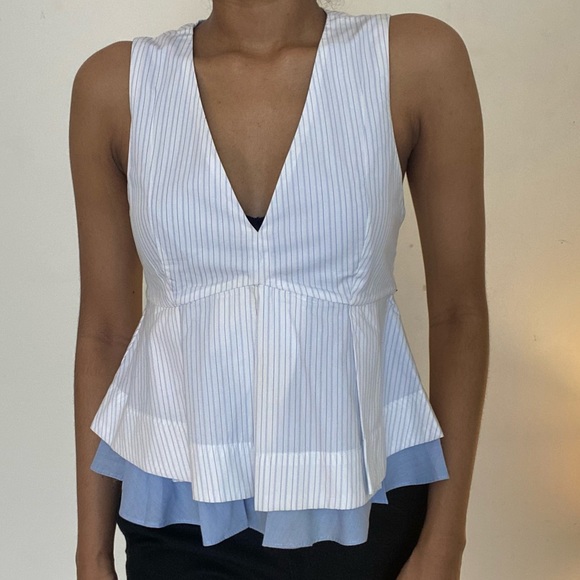 Zara trafaluc striped pleated babydoll top with satin tie at the back. - Picture 2 of 8